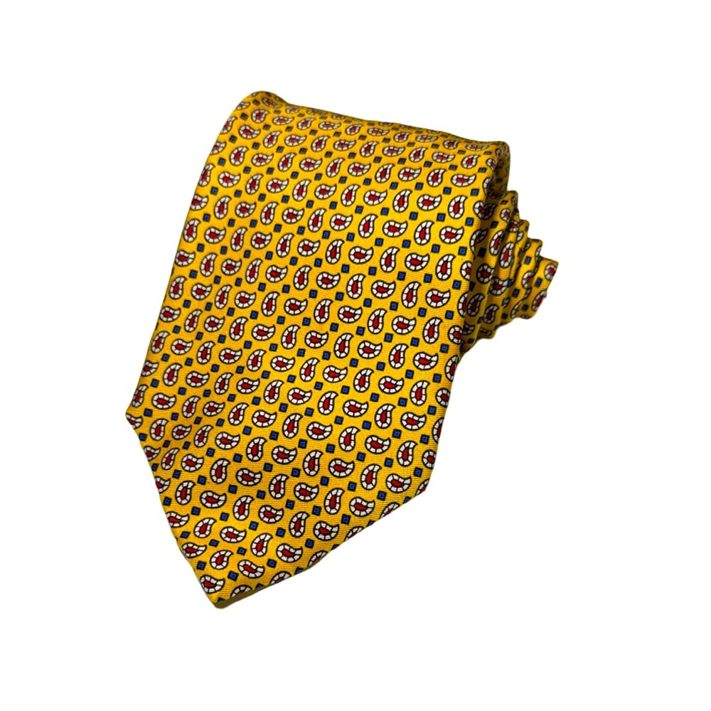 Polo Ralph Lauren mens yellow red paisley print 100% silk neck tie EUC